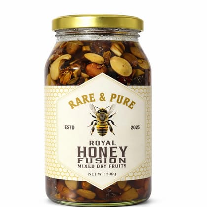 Ahil Outlets Royal Fusion Wild Multifloral Honey Mixed Dry Fruits Honey Soaked Nuts and Seeds Natural Energy Booster No Added Sugar No Preservatives Healthy Mix 500g
