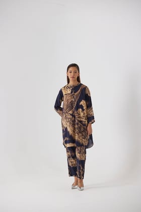 NAVY MORNI SHORT KURTA SET-XS