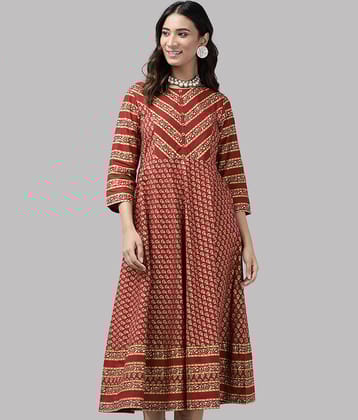 Yash Gallery - Maroon Cotton Women's Flared Kurti ( Pack of 1 )