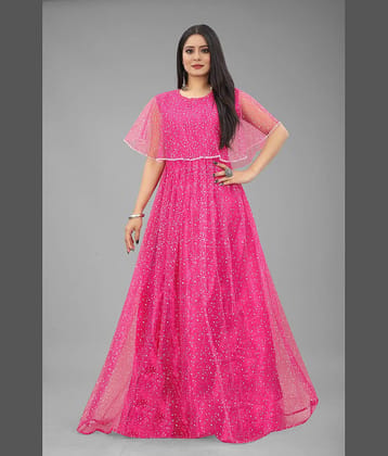 Apnisha - Pink Flared Net Women's Stitched Ethnic Gown ( Pack of 1 )