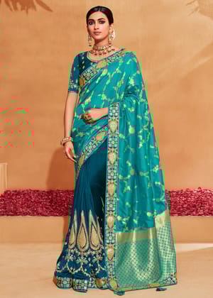 Dual Blue Shaded Woven Banarasi Designer Silk Saree