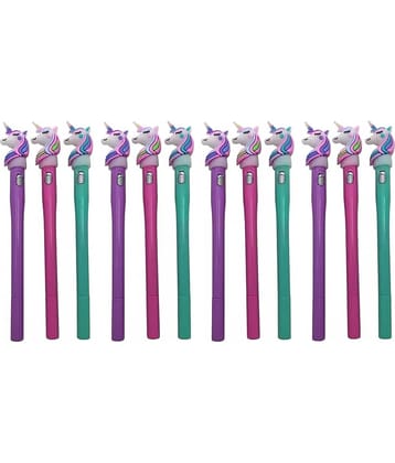 JELLIFY U_n_i_c_o_r_n Ballpoint Light Pen Blue Ink Birthday Gift Stationery Set Pack of 12, Multicolor