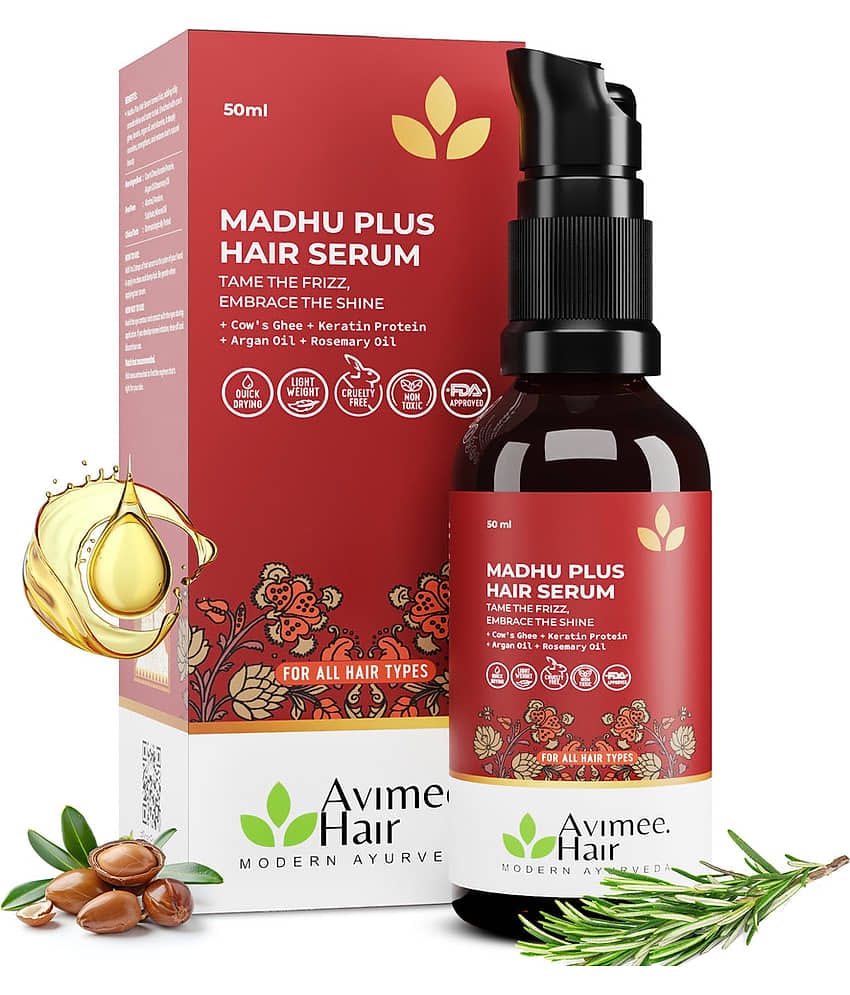 Avimee Herbal Madhu Plus Hair Serum Frizz-Free & Silky Hair With Keratin, Argan Oil & Cow Ghee 50 ml, (Pack of 1)