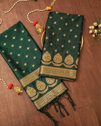 Noor-e-Banaras Lichi Silk Brocade Weaving Dark Green Suit
