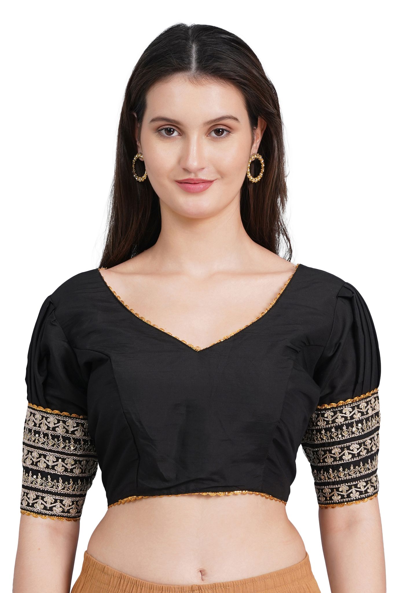 MRS RIGHT BLACK COTTON PADDED BLOUSE WITH STYLISH SLEEVES FOR WOMEN AND GIRLS
