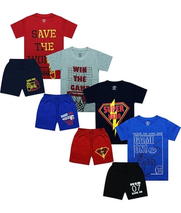 MIST N FOGG Pack of 4 Boys Cotton Blend T-Shirt & Shorts Set ( Multicolor )
