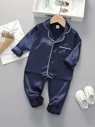 Blue Satin Co-ord Set for Boys and Girls-1-2 year