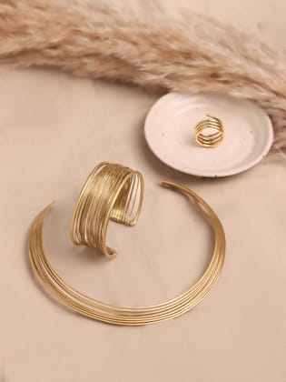 Wired Combo Choker + Bracelet + Ring - 3 Brass Jewellery (Anti Tarnish)