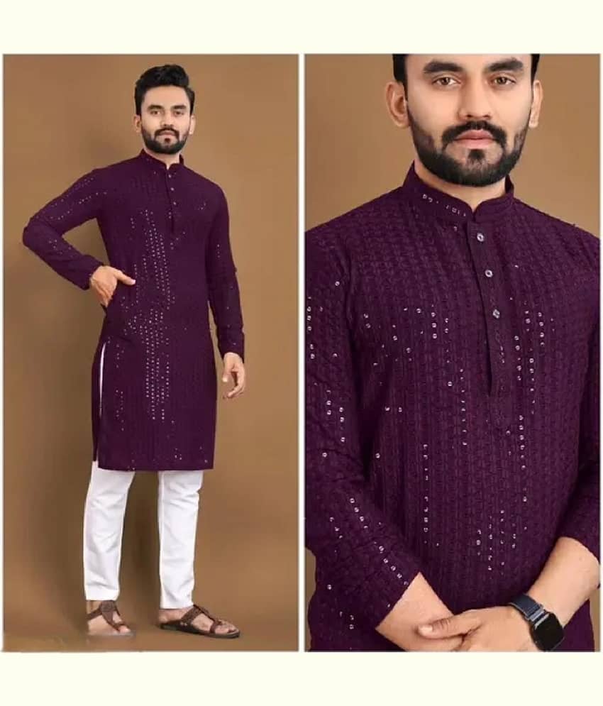 Gazal Fashions Purple Cotton Blend Men's Regular Kurta ( Pack of 1 )