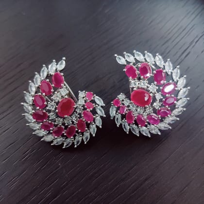 Radiant Red-White Rhodium Earrings-Red-White / Rhodium