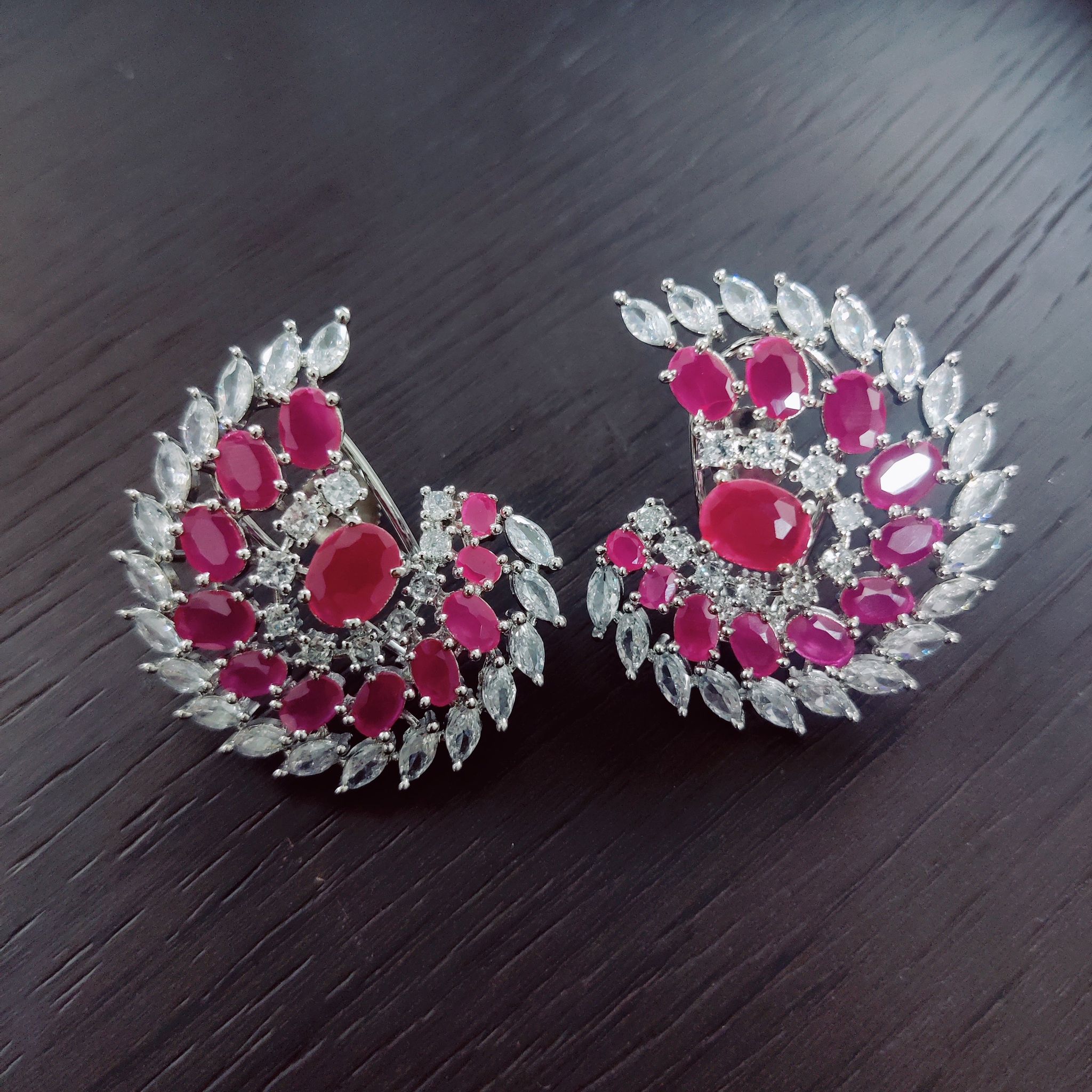 Radiant Red-White Rhodium Earrings-Red-White / Rhodium