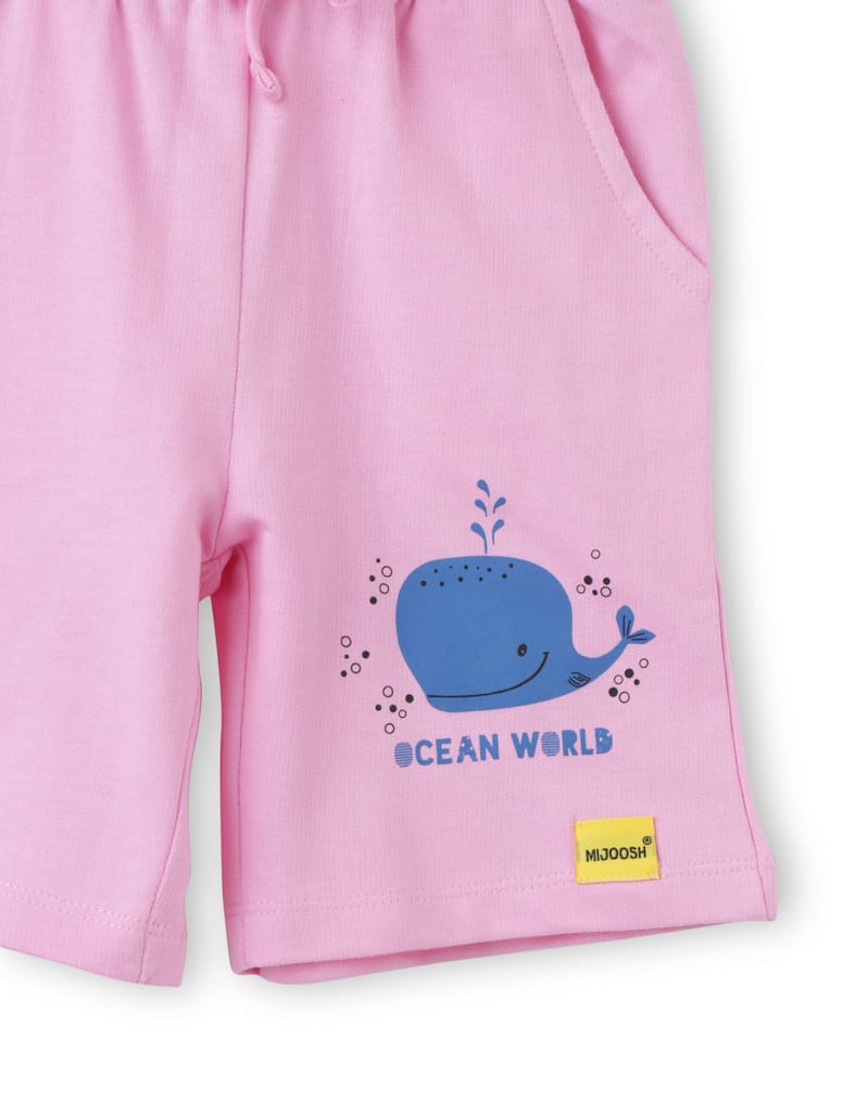 Latest Kids Girls Shorts Cotton French Terry Bon Bon Pink Baby Shark 2025 at ShopCircuit | ONDC