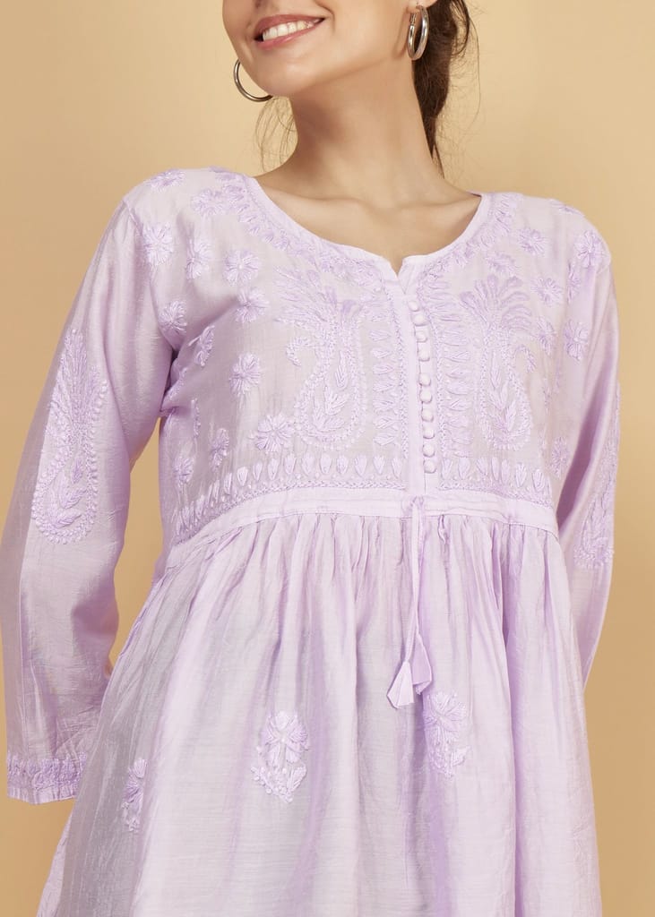 Chanderi Silk Short Purple Festive Kurta