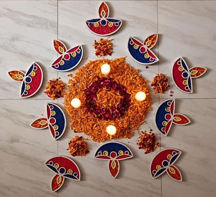 The Brown Box-Island Rangoli- Diya Design Template(Set of 10), Rangoli Making kit with Colors and Glitter, Reusable, Portable, Floating, Readymade, Easy Rangoli Stencils, Diwali Decor.