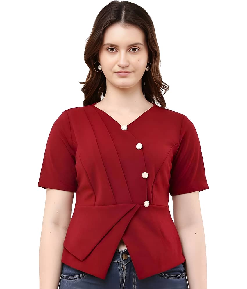 Hemang Fashion Women's Polyester Shirt Style Top ( Red )