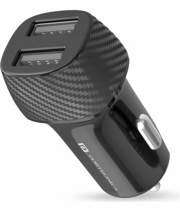 Portronics Car Power 5 Car Charger with Dual USB Ports ,Black (POR 1345) wihtout cable