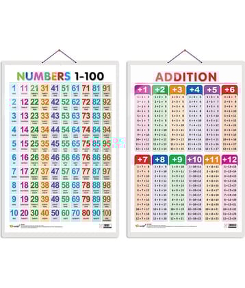 Set of 2 Numbers 1-100 and ADDITION Early Learning Educational Charts for Kids | 20"X30" inch |Non-Tearable and Waterproof | Double Sided Laminated | Perfect for Homeschooling, Kindergarten and Nursery Students