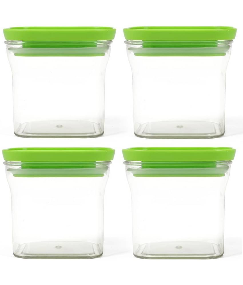 HomePro KitKat Airtight Transparent Plastic Storage Container, Square, 600ml, Green (4)