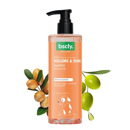 Bscly Volume & Shine with Argan & Olive Oil | Dog Shampoo for Pomeranian, Shih tzu Puppy, German Shepherd, Labrador & Golden Retriever, Dogs Shampoo, 200 ml