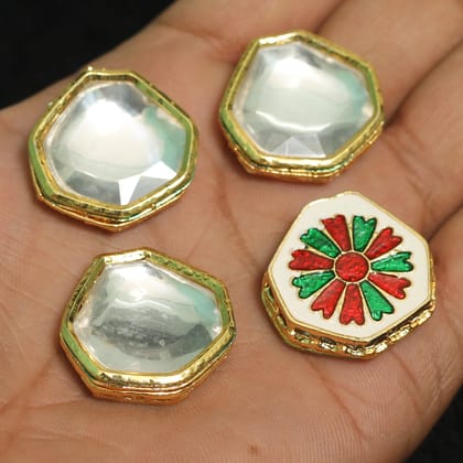 4 Pcs, 26mm, Kundan Connectors Golden-Golden / Kundan