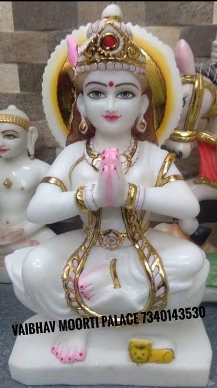 Painted Hindu Marble Parvati Mata Statue