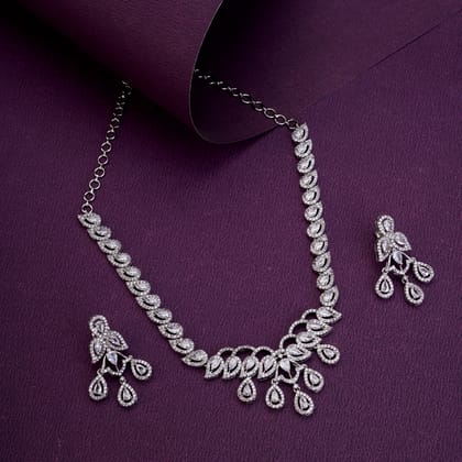 Starlight Cascade Necklace Set-White / Rhodium