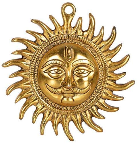 nawani surya dev god idol statue wall hanging metal home decor, size 12/12 cm-Gold - Pooja Needs | Buy online on ZillyBuy