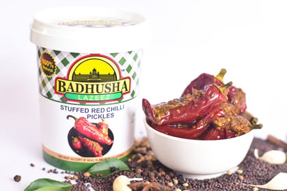 Badhusha Lazeez Stuffed Red Chilli Pickles 300 GRAM