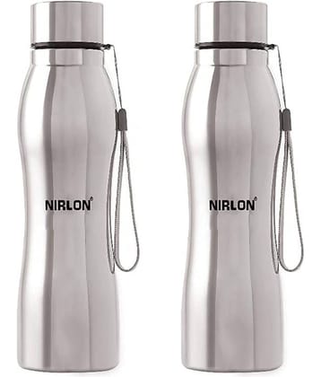 Nirlon Stainless Steel Single Wall Diamond Cut Water Bottle/ Fridge Refrigerator Bottle/ 100% Leak Proof/ Office Bottle/ School Bottle, 1000 ML, Set of 2