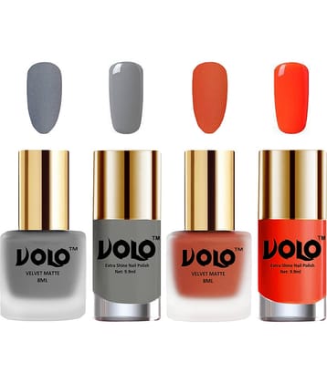 VOLO Extra Shine AND Dull Velvet Matte Nail Polish Grey,Orange,Grey, Coral Matte Pack of 4 36 mL