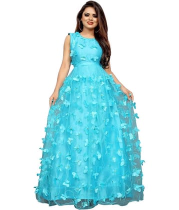 Aika - Turquoise Anarkali Net Women's Semi Stitched Ethnic Gown ( Pack of 1 )