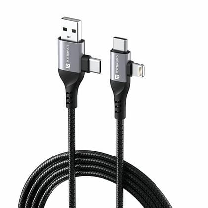 Portronics Konnect 4 IN 1 Multi Functional Charging Cable with Type C to Type C, Type C to Lightning, Supports Data Transfer, Compatible with All Android & iOs Smartphones,Tablet/Ipads & Macbook