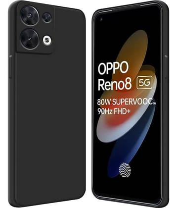Spectacular Ace - Black Silicon Plain Cases Compatible For Oppo Reno 8 5G ( Pack of 1 )