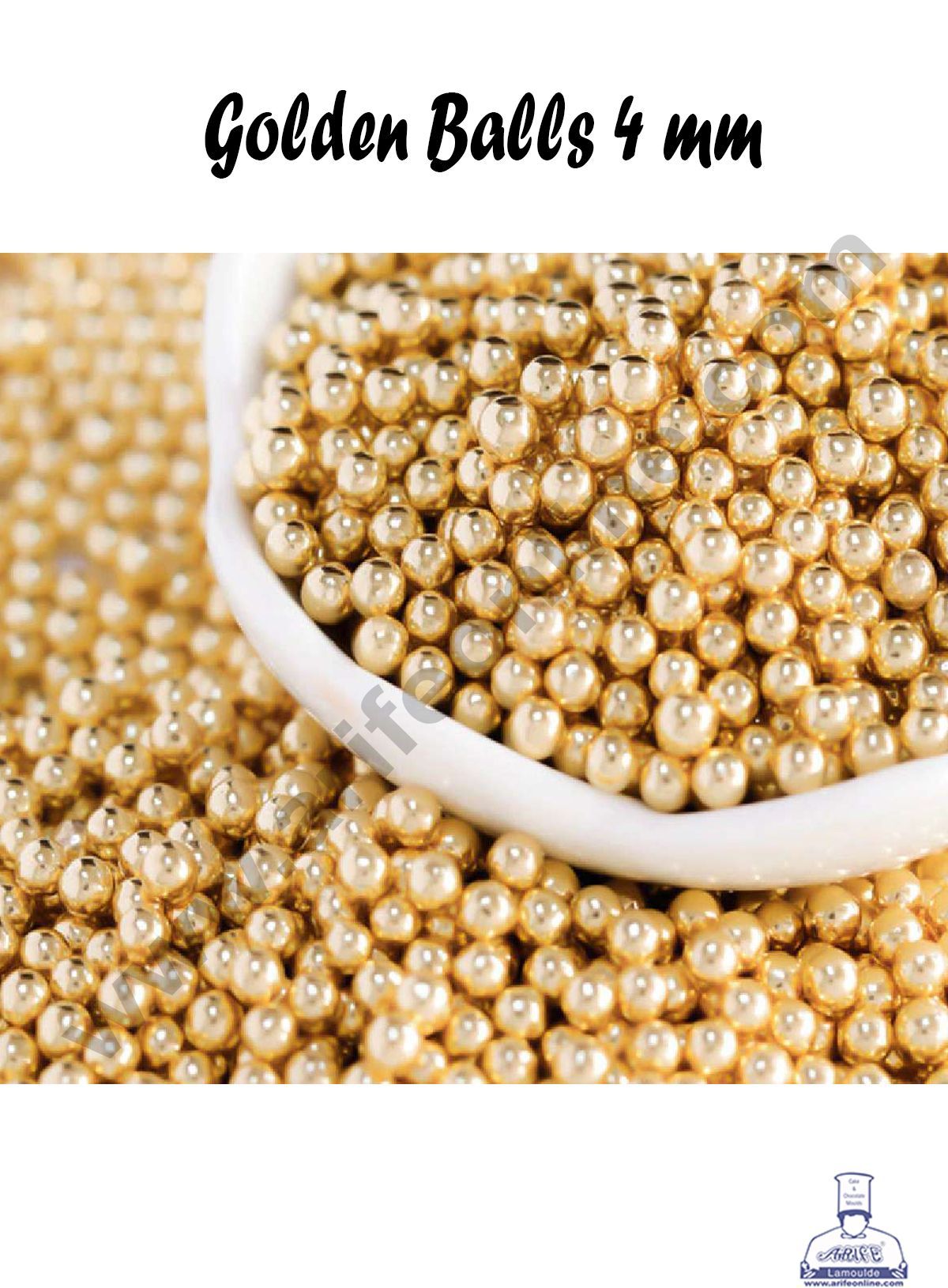 Cake Decor Sugar Candy - Golden Sugar Balls - 4 mm - 100 gm