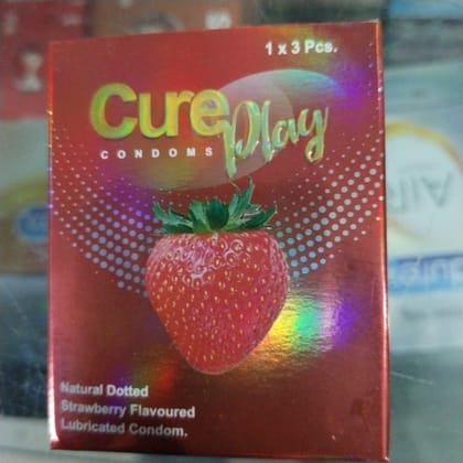 Cure play strawberry flavoured condoms 
