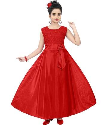 9stiches Satin Dress For Girls ( Pack of 1 , Red )