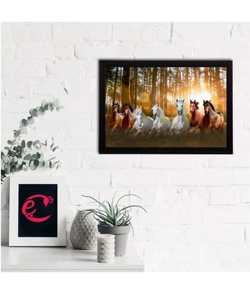 eCraftIndia White & Brown 7 Lucky Running Horses Satin Matt Textured UV Art Painting