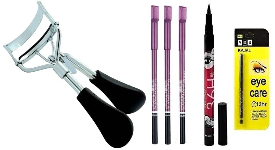 Elecsera Eyelash Curler & Beauty Kajal & 36H Deep Black Liquid Eyeliner Professional Set of 6 Makeup (6 Items in the set) - Makeup - Eyes | Buy online on ZillyBuy