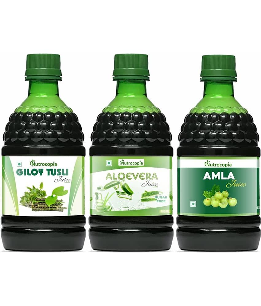 NUTROCOPIA Giloy Tulsi, Aloevera & Amla Juice for Healthy hair Pack of 3 of 400 ML(1200 ML)