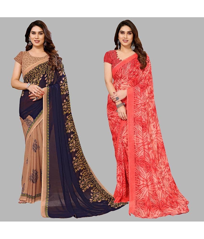 ANAND SAREES Georgette Printed Saree With Unstitched Blouse Piece ( Multicolour )
