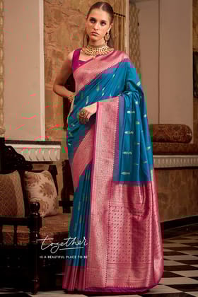 Azure Blue Soft Banarasi Silk Saree