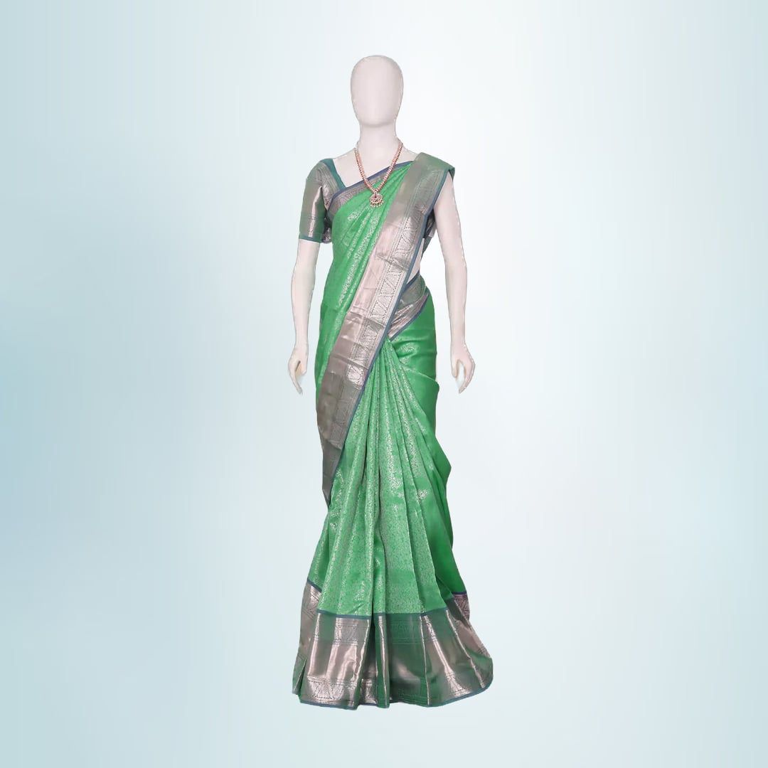 Pattu Silk Saree (Green) | Traditional Zari Border | Festive & Wedding Wear