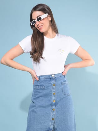 White Floral Print T-Shirt-S / White