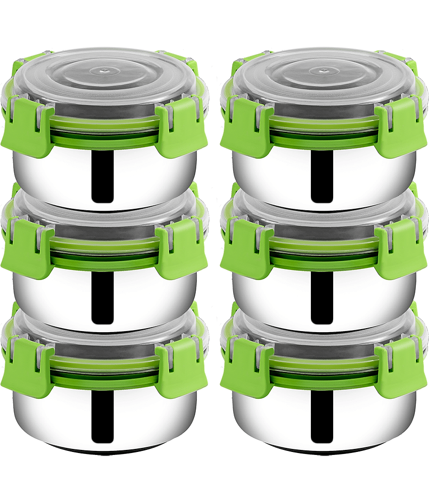 BOWLMAN Smart Clip Lock Steel Green Food Container ( Set of 6 )