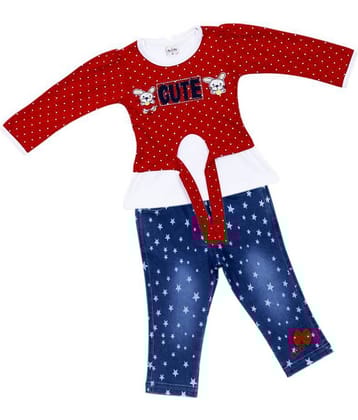 Me N My CLOSET Baby Girls 100% Cotton Tops & Bottoms Sets ( Red )