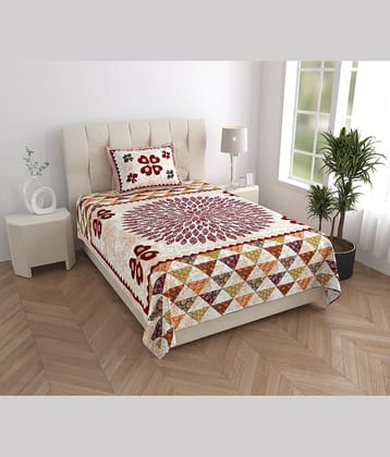 COZYKO Cotton 1 Single Bedsheet with 1 Pillow Cover ( Brown )