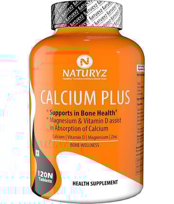 NATURYZ Calcium Plus with Calcium Citrate, Vitamin D, zinc, Magnesium for Bone Health - 120 Tablets