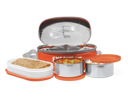 Milton Executive Lunch Insulated Tiffin, 2 Round Containers, 1 Oval Container 450 Ml (Orange)