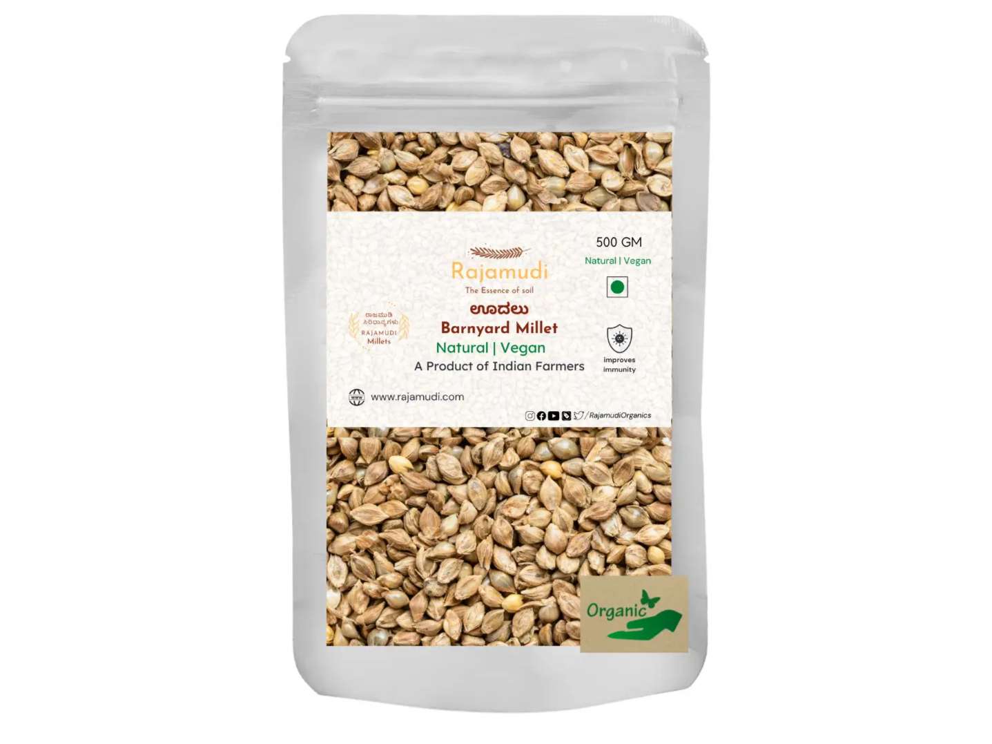 Rajamudi Organics Oodalu - Barnyard Millet - 500 Gram