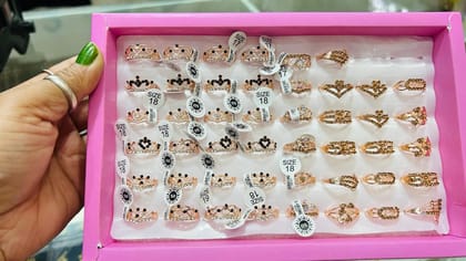 Pack of 48 Golden plated Rings with Mix design for Girls, Women & Ladies(1 Box)